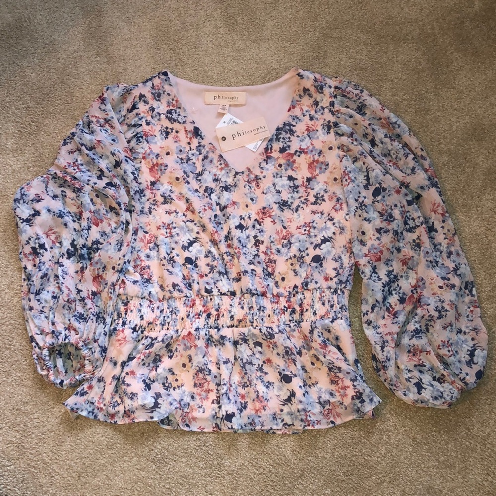 Philosophy Top Blouse Pink Floral Peplum Medium